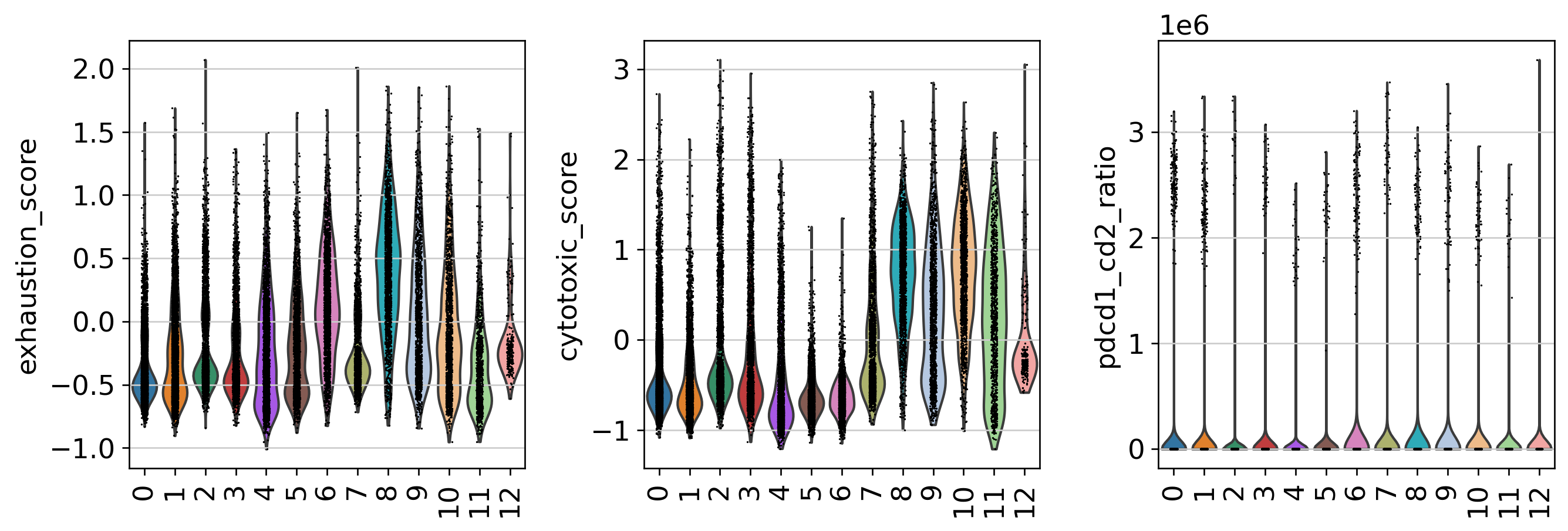 Violin plots of scores